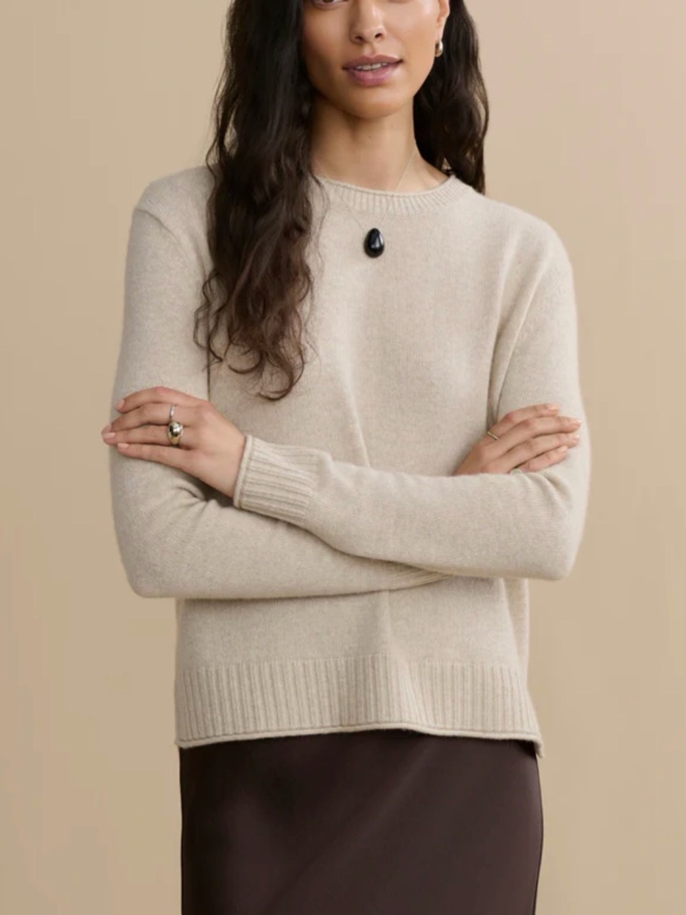Jenni Kayne Everyday Sweater Soft Crewneck Beige Tan Cashmere/Wool Sz Small Luxe